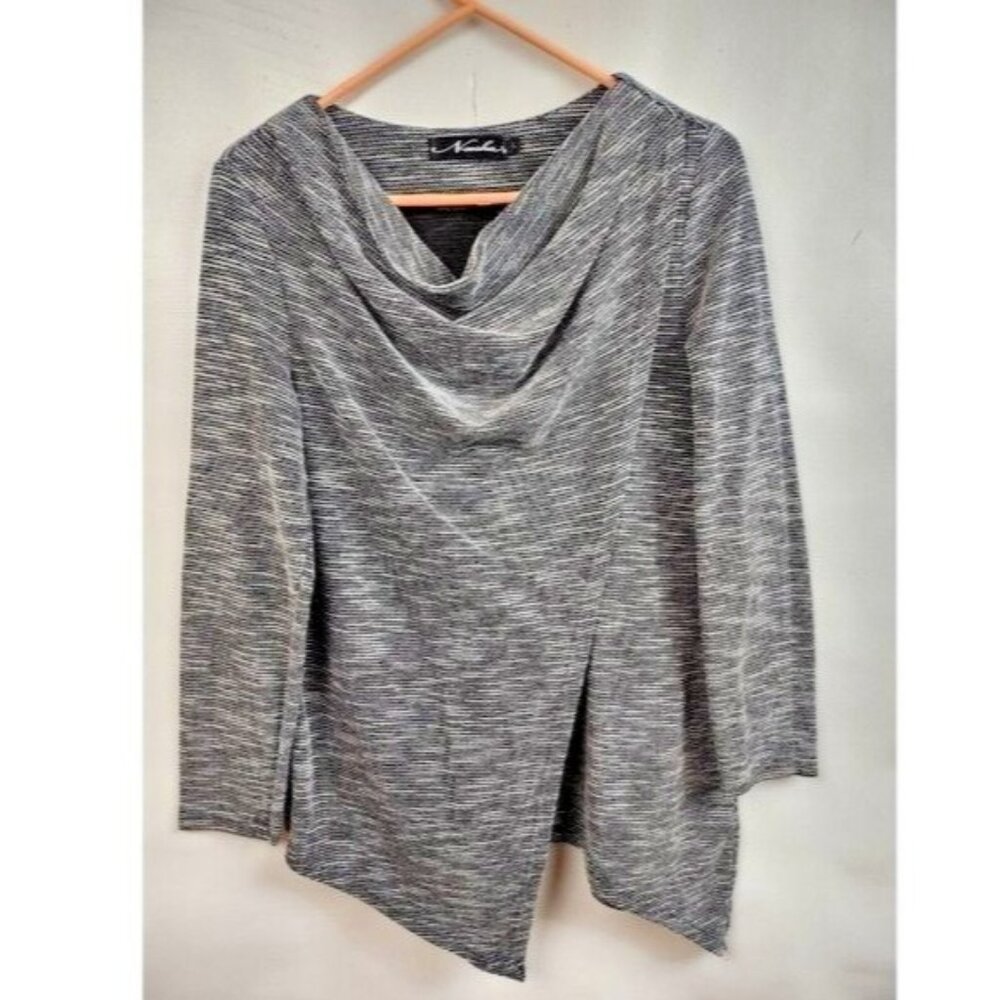 NEESHA Lagenlook Top Womens Large Gray Marled Cowl Neck Long‎ Sleeve Artsy